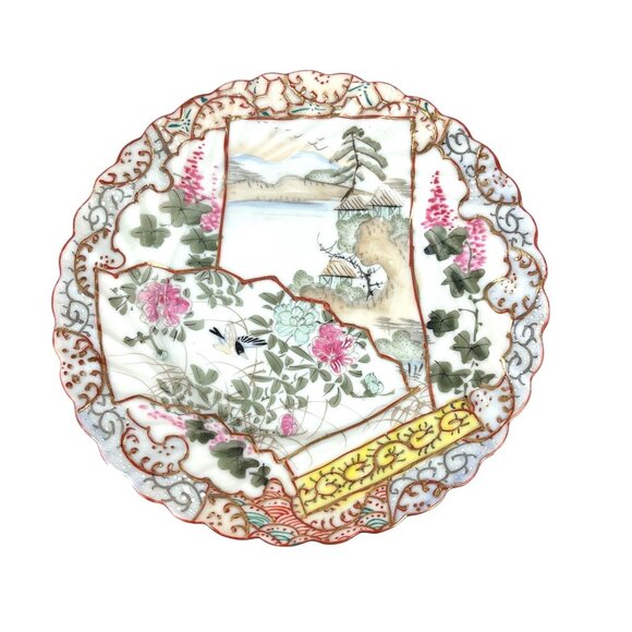 Antique Nippon Hand-Painted Dessert Plate 7 1/8" Scalloped Gilded Edge - Picture 1 of 5